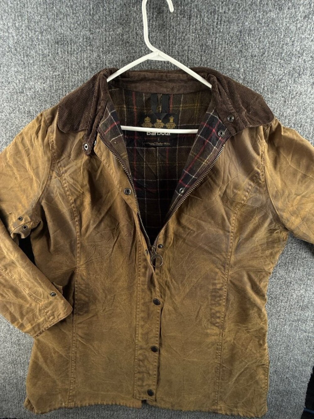 Barbour L65 Newmarket Waxed Jacket Canvas Womens Brown Size 18 Snap Wax Biker